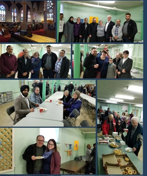 A collage of photos features members of the Woodstock Muslim Association and guests at events.