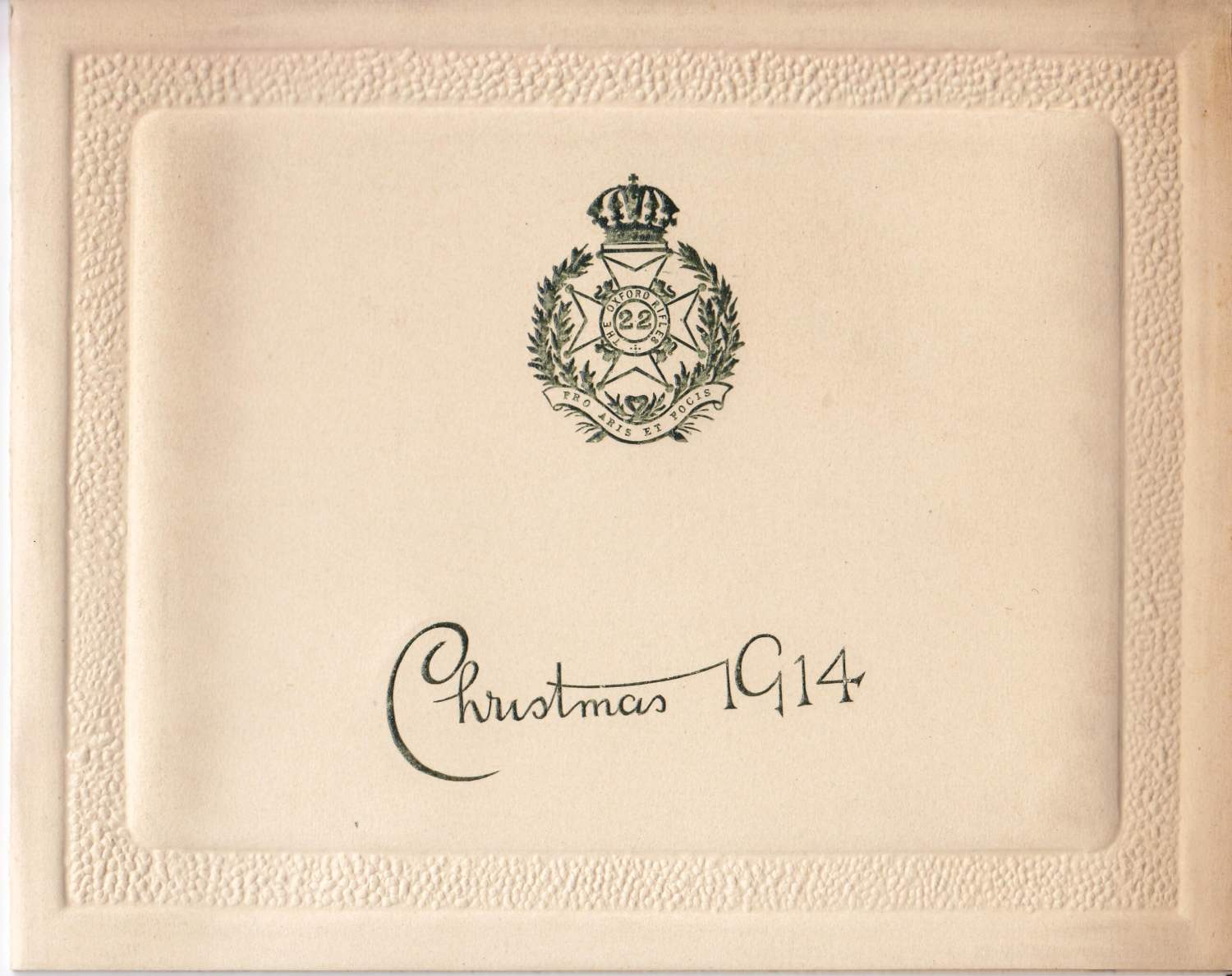 Oxford Rifles Christmas card, dated 1914.