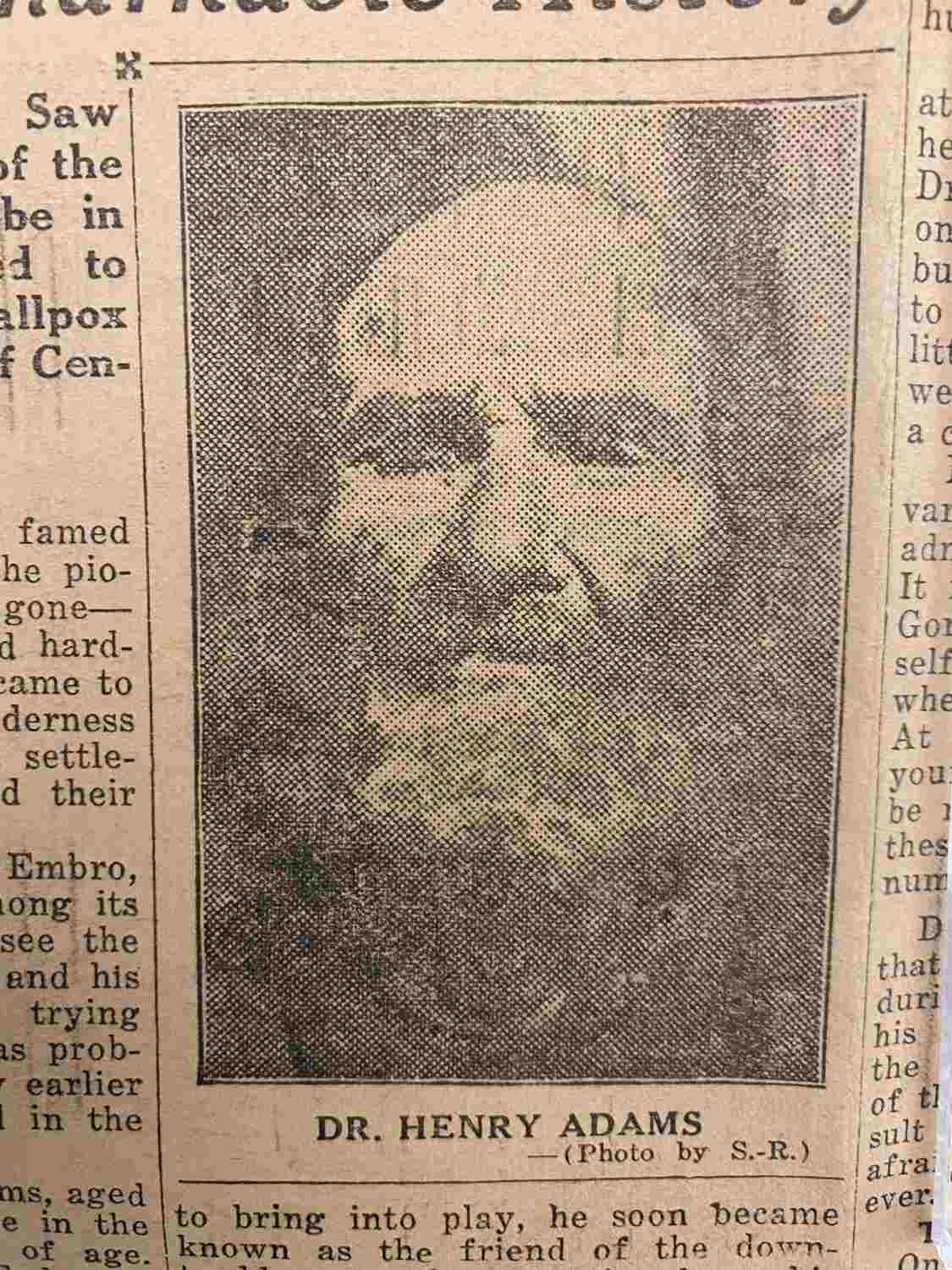 A portrait of Dr. Henry Adams from the newspaper.