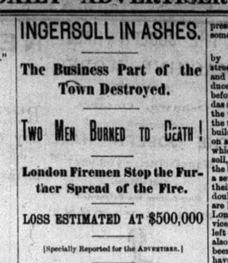 Ingersoll fire news article. Headline reads: 