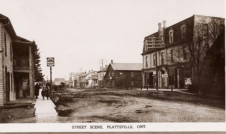 A view of the building in downtown Plattsville, Ontario, circa early 1900s.