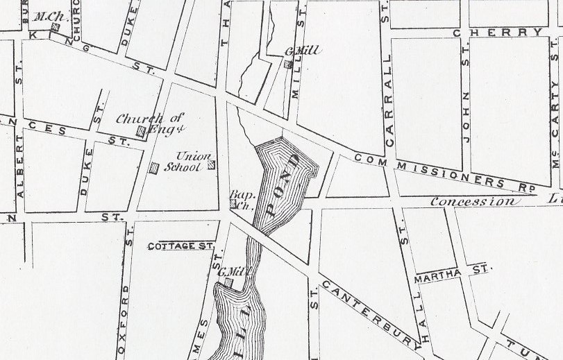 A map showing the location of Partlo's Pond in Ingersoll.