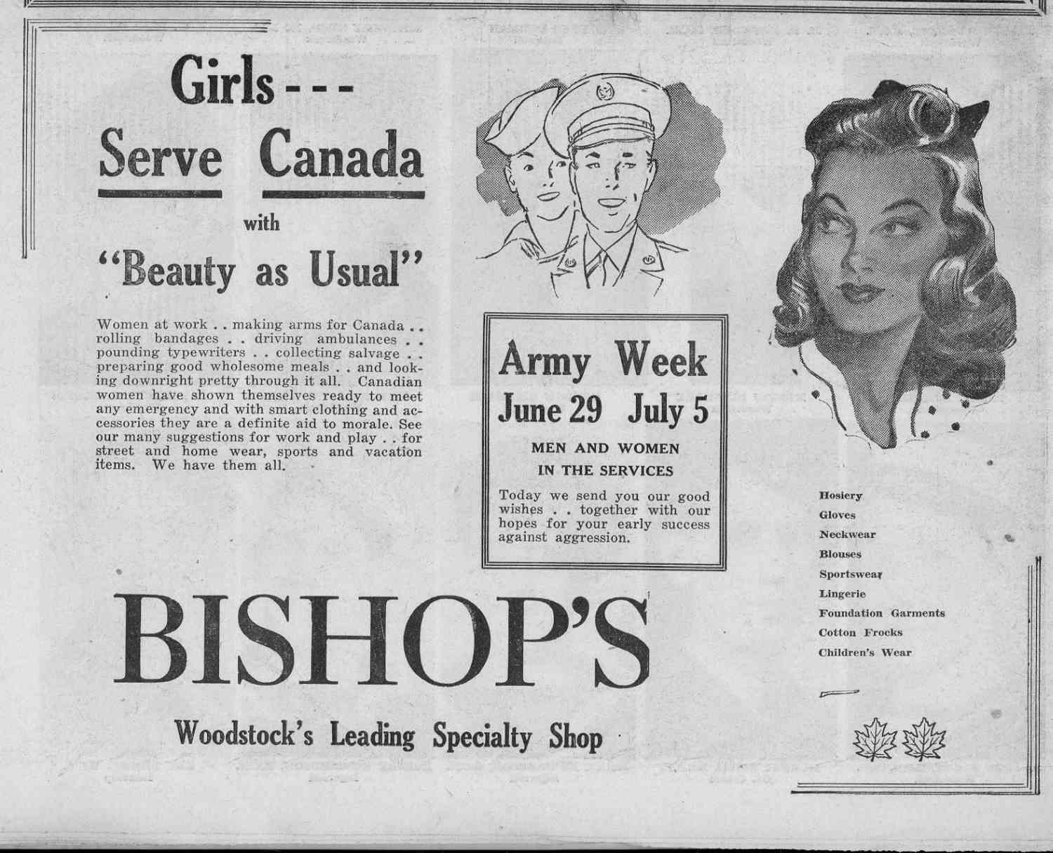 An ad encouraging women to buy lipstick and look pretty for the war effort. A woman with makeup on is featured.