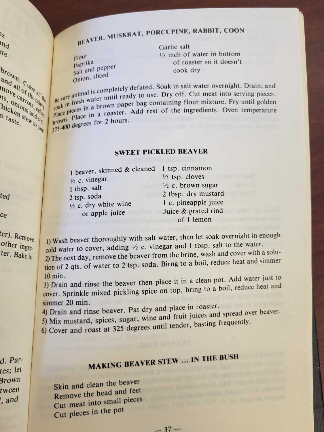 Recipes for cooking beaver, muskrat, porcupine, rabbit, and 