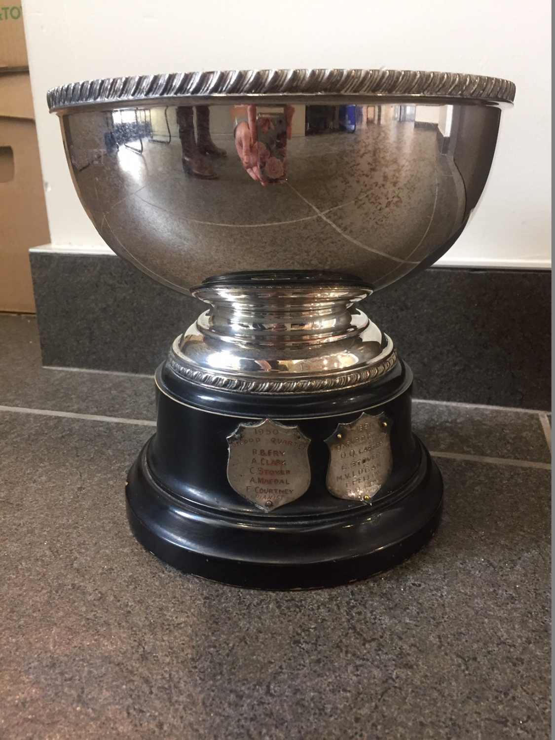 The rose bowl trophy, won by Oxford County Council for their barbershop quartet.