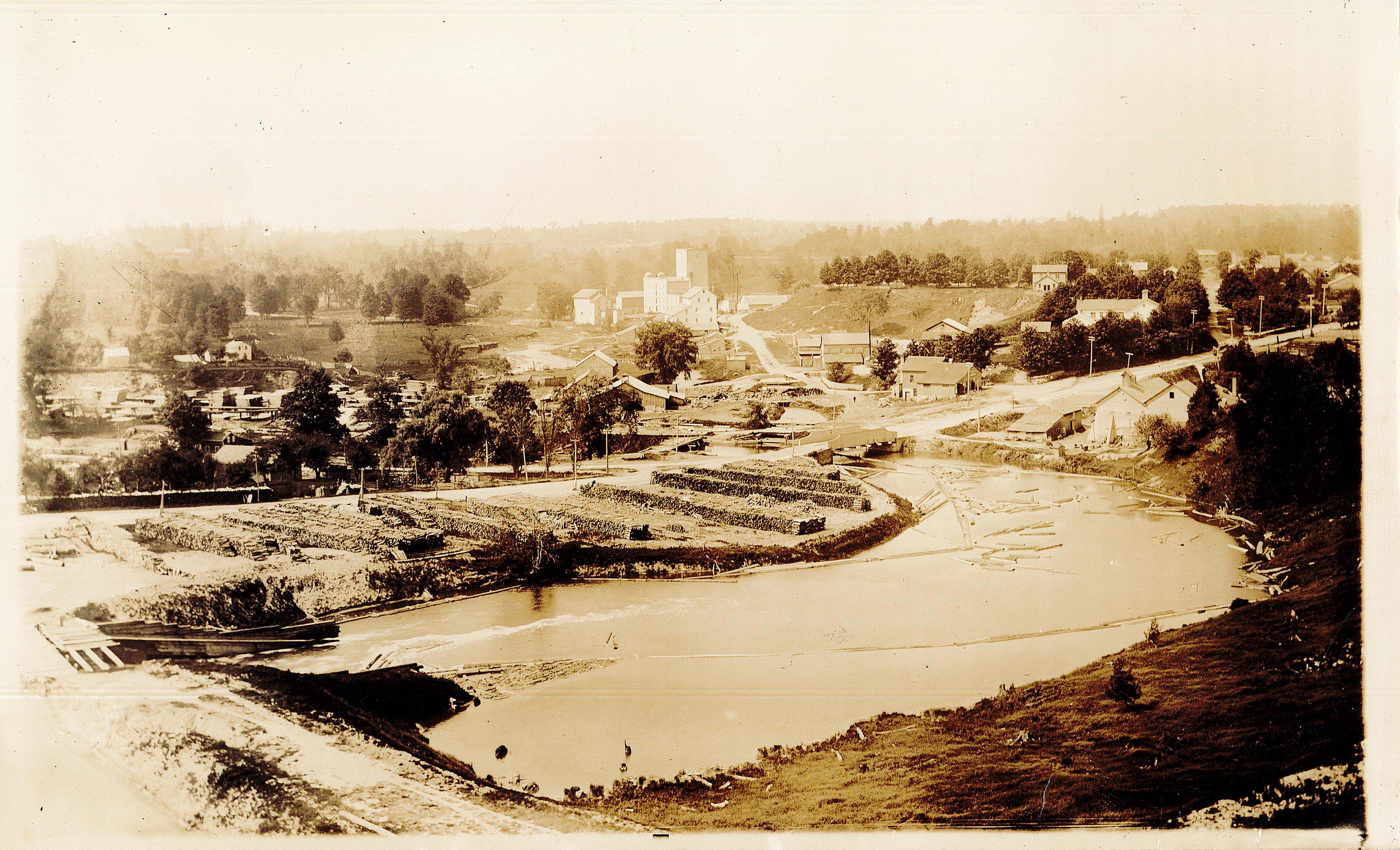 Aerial view of E.D. Tillson's "mill empire" [courtesy of Annandale N.H.S. & Museum]