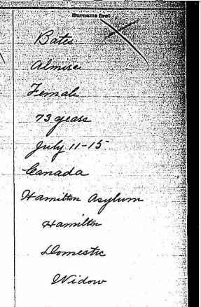 Death registration for Almira Bates, 1915