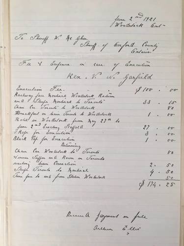 Expenses for Norman Garfield's execution - Arthur Ellis account - RG2 6A Box 3 16.26
