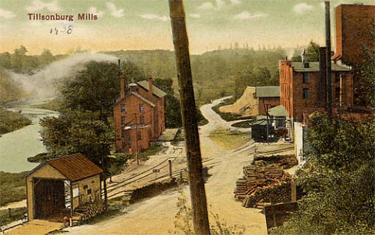 A postcard featuring the Tillsonburg mills, circa 1900-1910