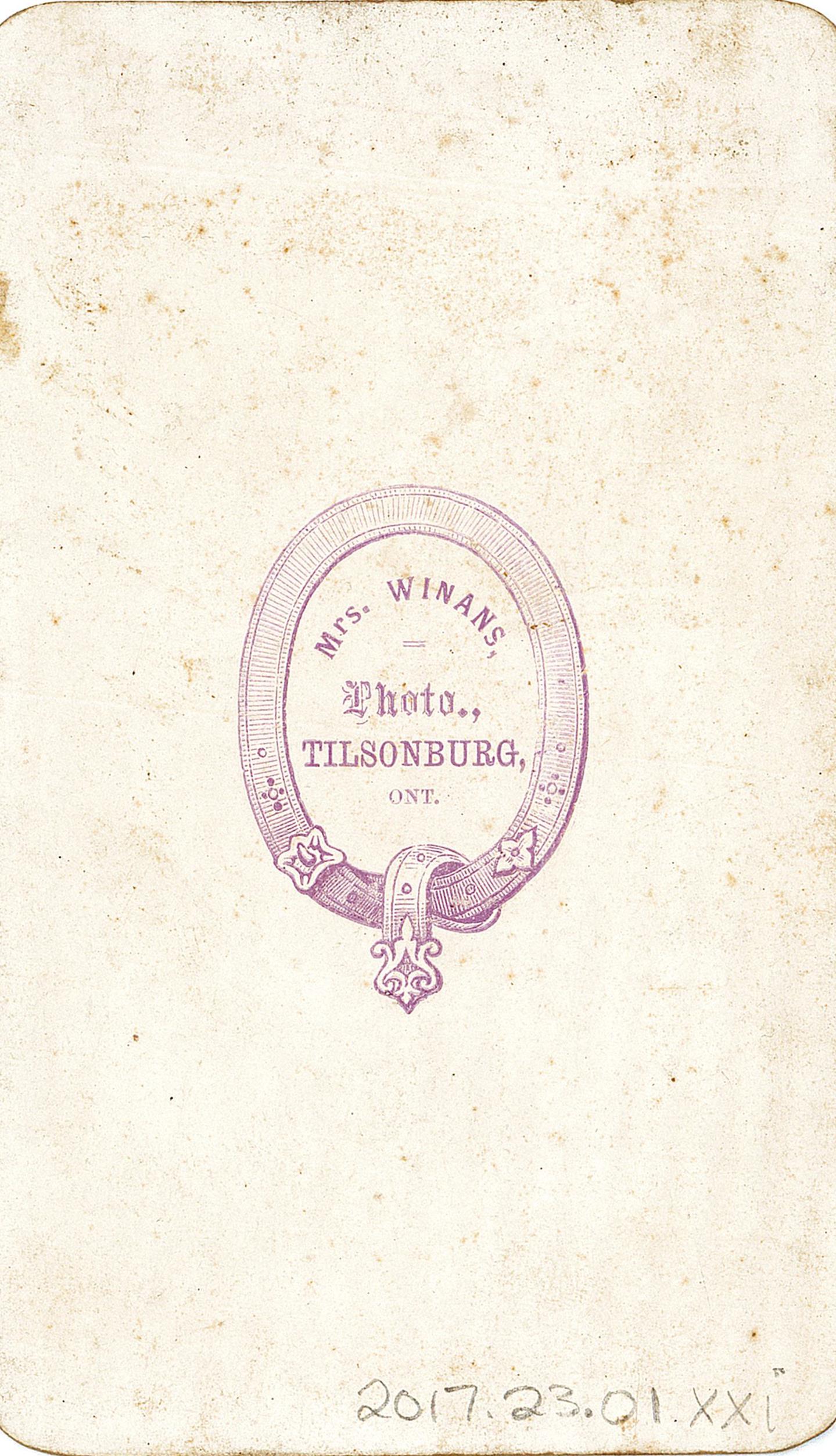Back of cabinet card from Mrs. Winan's photography studio [courtesy of Annandale N.H.S. & Museum]