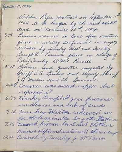 Death Watch Journal for the imprisoned Velibor Rajic, 1954. (RG2 8H Gaoler)