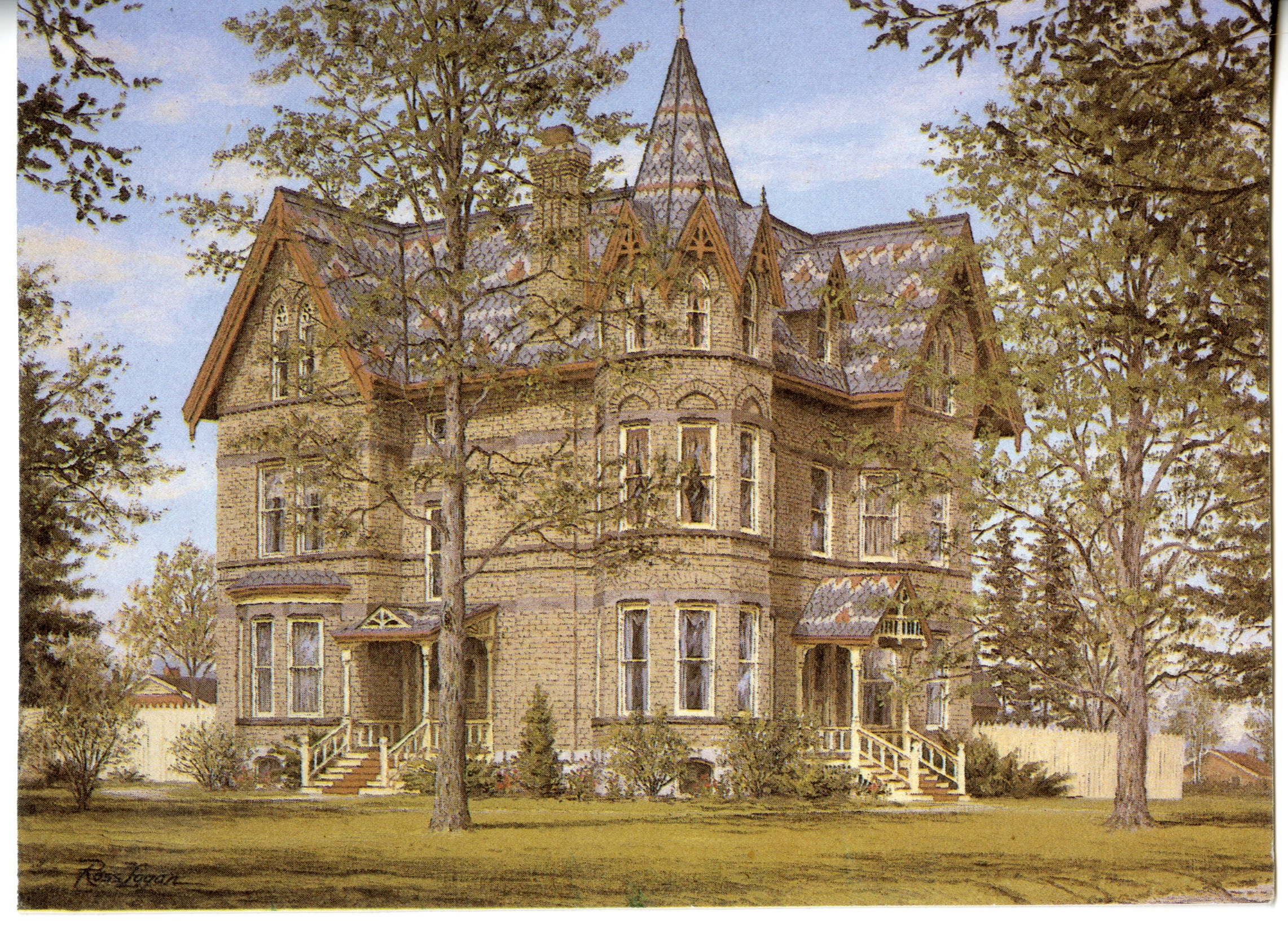 A postcard featuring the Annadale House in Tillsonburg.