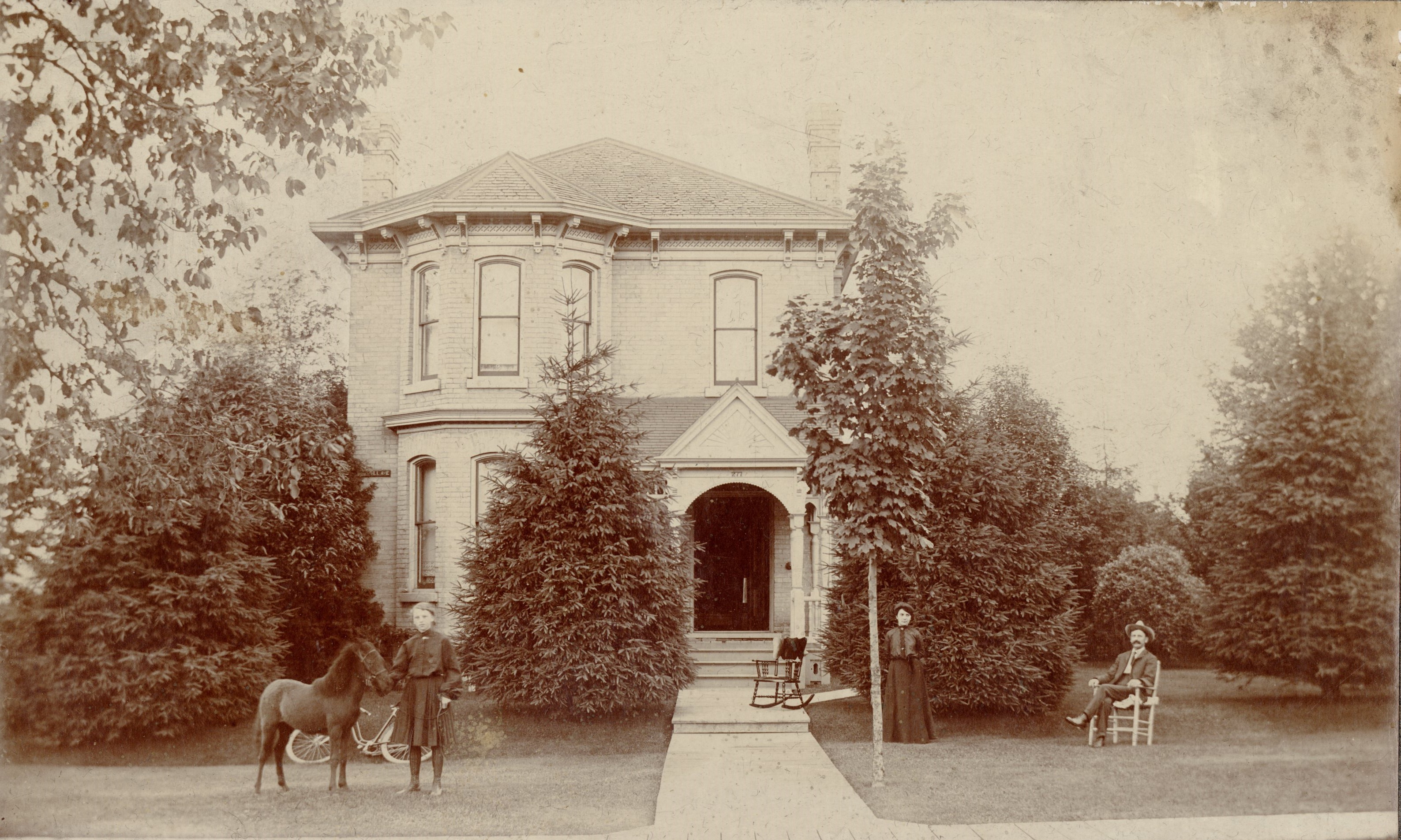 Louise Hill collection - pet pony in front of house - 1800s